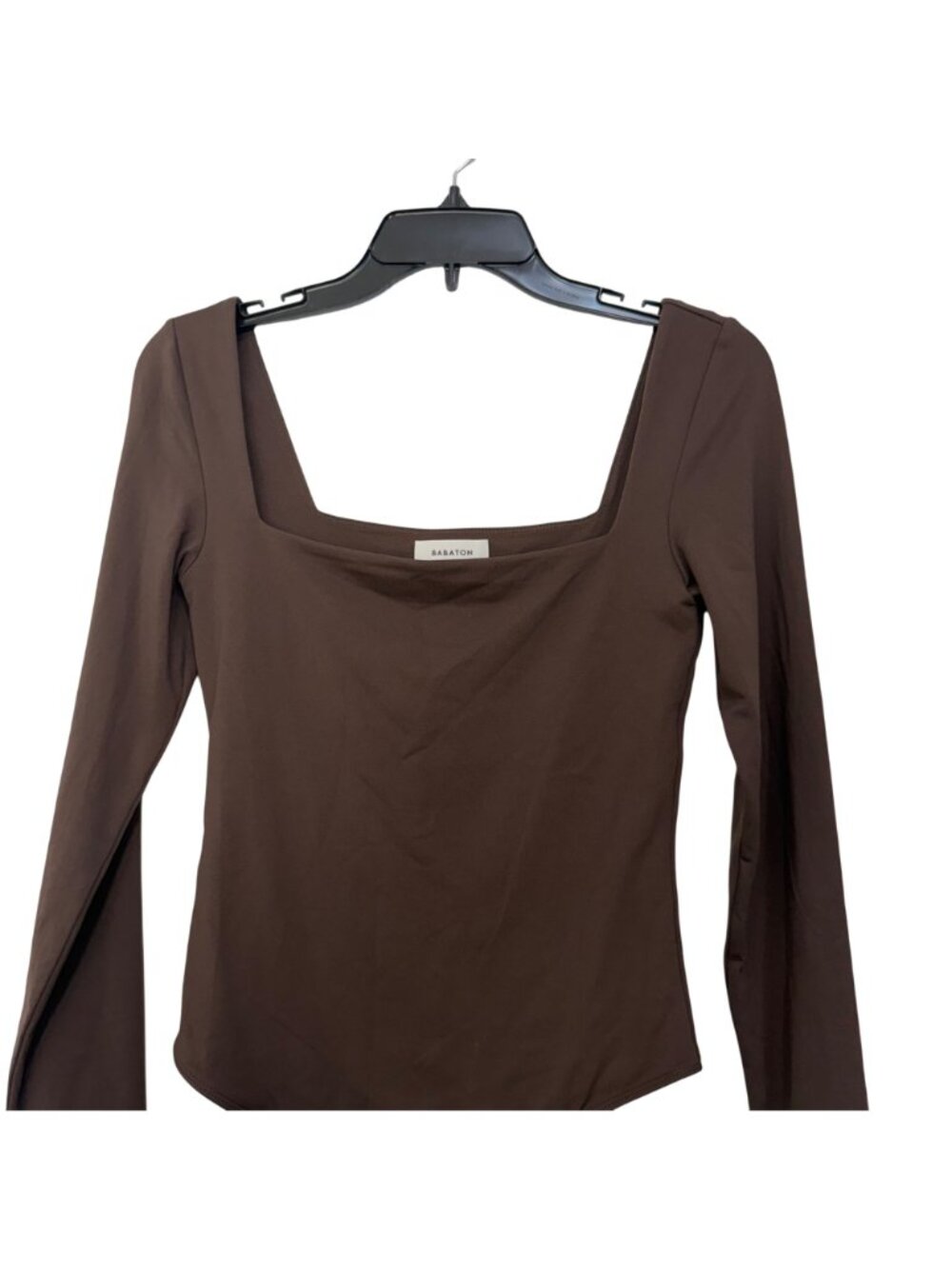 Babaton Women Long-Sleeve Dark Brown Bodysuit Size M Nylon Blend Snap Closure - Picture 9 of 9